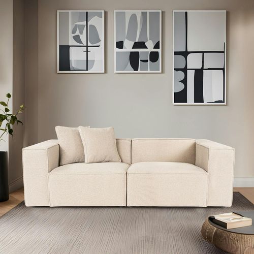 Canapé 3 Places Beige Rosé Coutures Apparentes 220 Cm Ostuni