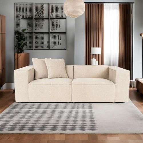 Canapé 3 Places Beige Rosé Coutures Apparentes 220 Cm Ostuni