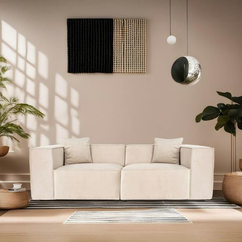 Canapé 3 Places Beige Crème Coutures Apparentes Ostuni