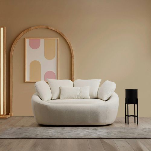 Canapé En Bouclette Blanc Design Organique 155 Cm Lucca