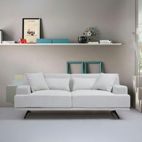 Canapé 2 Places Écru Moderne, Pieds Métal Noir Crewe