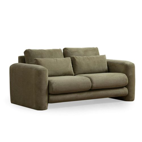Canapé 2 Places Vert Velours Côtelé, Lignes Arrondies Lucca