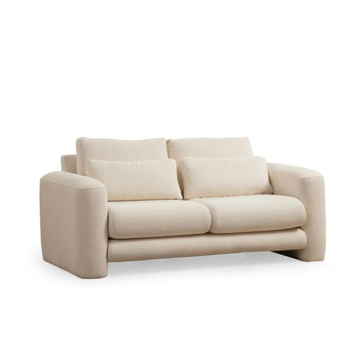 Canapé 2 Places Écru Tissu Bouclette, Lignes Arrondies Lucca
