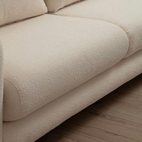 Canapé 2 Places Écru Tissu Bouclette, Lignes Arrondies Lucca