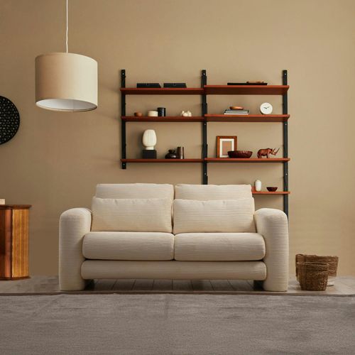 Canapé 2 Places Beige Velours Côtelé, Lignes Arrondies Lucca