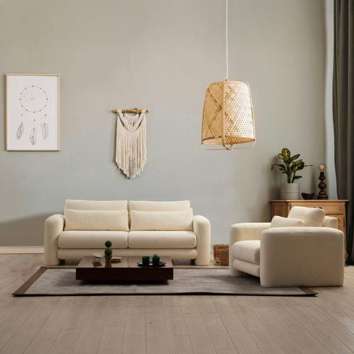 Canapé 2 Places Beige Velours Côtelé, Lignes Arrondies Lucca