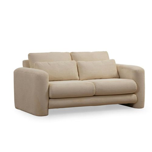 Canapé 2 Places Beige Velours Côtelé, Lignes Arrondies Lucca