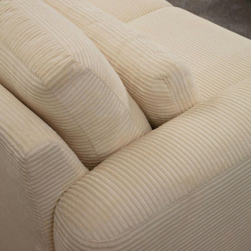 Canapé 2 Places Beige Velours Côtelé, Lignes Arrondies Lucca