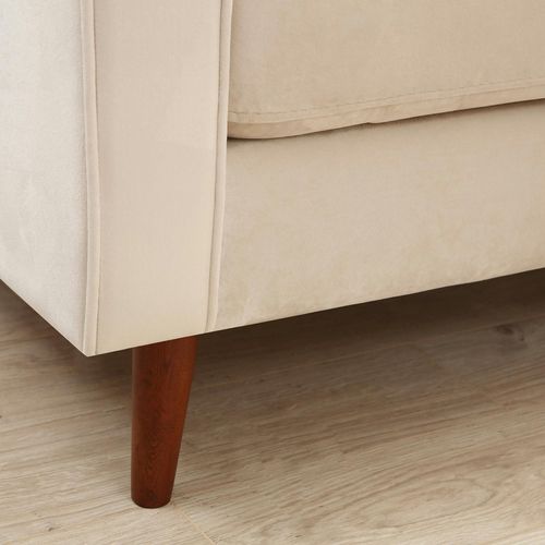 Canapé 3 Places Velours Beige Crème, Coussins Polochons Chiba