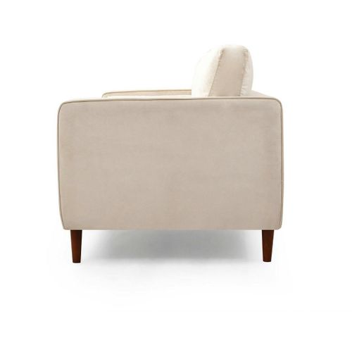 Canapé 3 Places Velours Beige Crème, Coussins Polochons Chiba