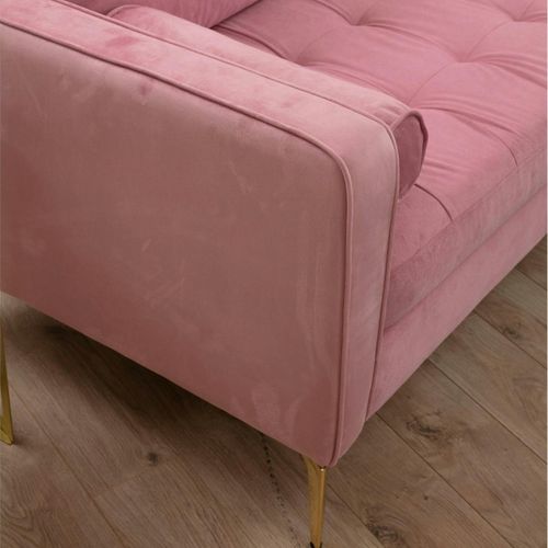 Canapé 3 Places Velours Rose Avec Coussins Polochons Chiba