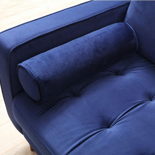 Canapé 3 Places Velours Bleu Avec Coussins Polochons Chiba