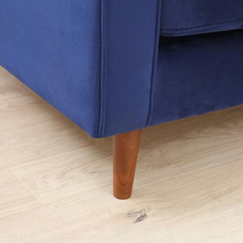 Canapé 3 Places Velours Bleu Avec Coussins Polochons Chiba