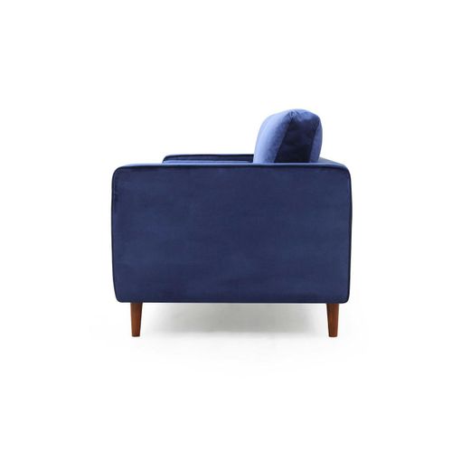 Canapé 3 Places Velours Bleu Avec Coussins Polochons Chiba