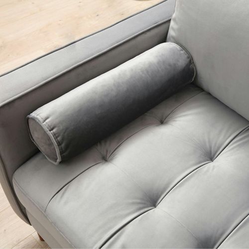 Canapé 3 Places Velours Gris Clair Avec Coussins Polochons Chiba