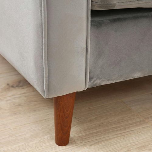 Canapé 3 Places Velours Gris Clair Avec Coussins Polochons Chiba