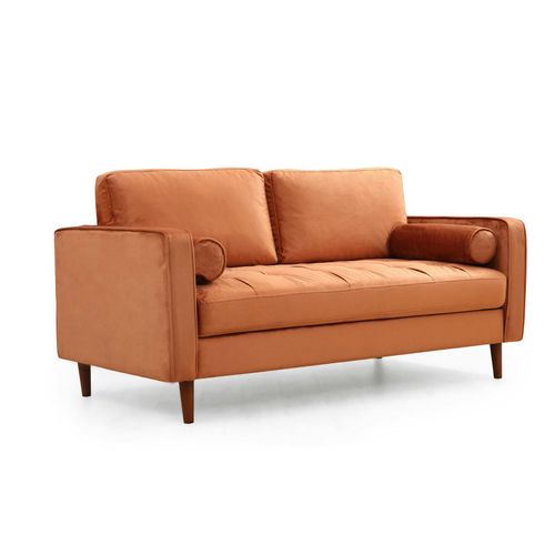 Canapé 2 Places Velours Rouille Avec Coussins Polochons Chiba