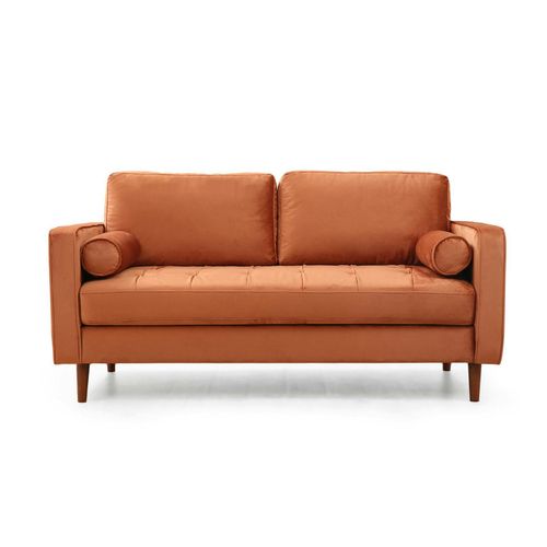 Canapé 2 Places Velours Rouille Avec Coussins Polochons Chiba