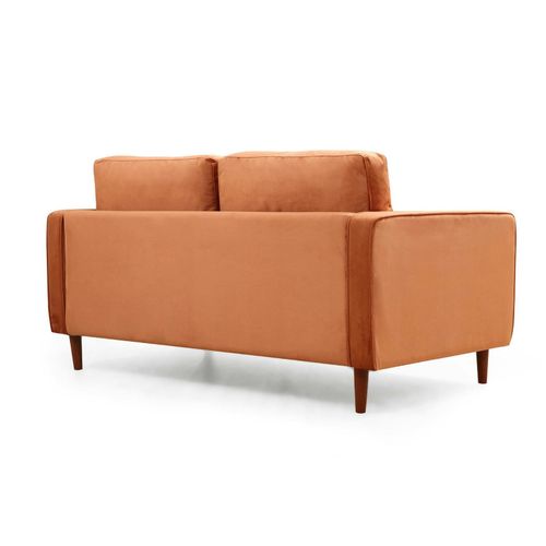 Canapé 2 Places Velours Rouille Avec Coussins Polochons Chiba