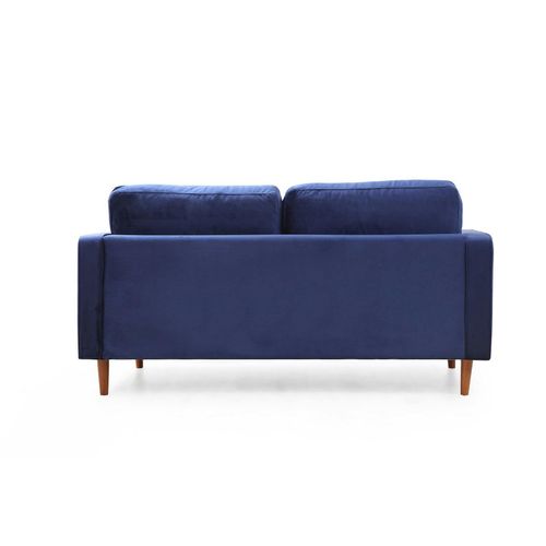 Canapé 2 Places Velours Bleu Avec Coussins Polochons Chiba