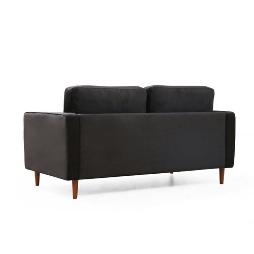 Canapé 2 Places Velours Noir Avec Coussins Polochons Chiba