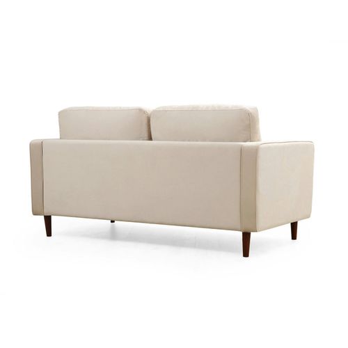 Canapé 2 Places Velours Beige Crème, Coussins Polochons Chiba