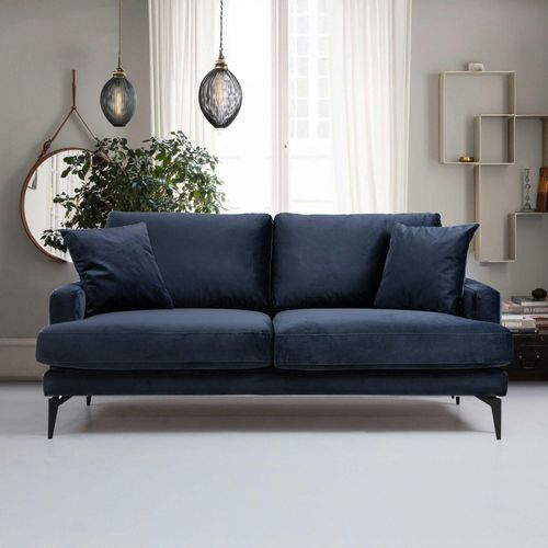 Canapé 2 Places Bleu En Tissu Velours 175 Cm Seattle