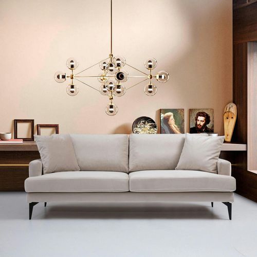 Canapé 2 Places Beige En Tissu Velours 175 Cm Seattle