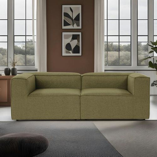 Canapé 2 Places Lin Vert, Accoudoirs Carrés Spello