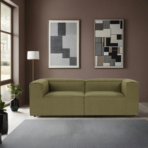 Canapé 2 Places Lin Vert, Accoudoirs Carrés Spello