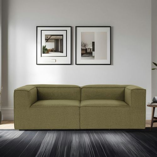 Canapé 2 Places Lin Vert, Accoudoirs Carrés Spello