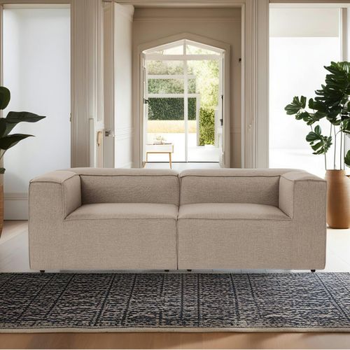 Canapé 2 Places Lin Taupe, Accoudoirs Carrés Spello