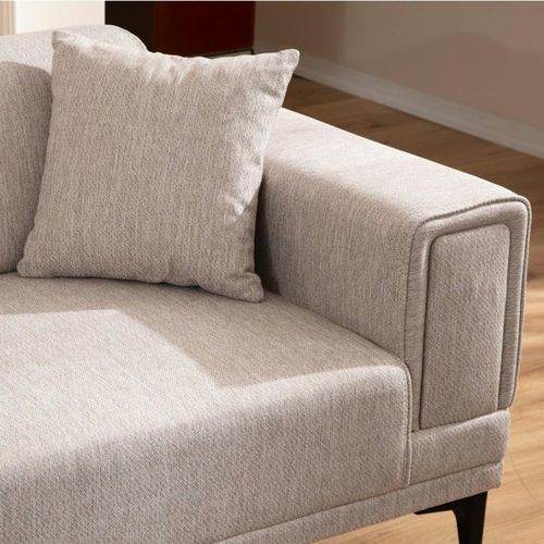 Canapé 2 Places Taupe, Accoudoirs Matelassés 170 Cm Lucca