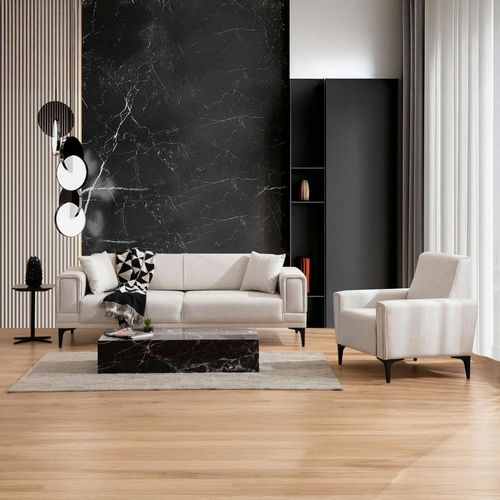 Canapé 2 Places Écru, Accoudoirs Matelassés 170 Cm Lucca