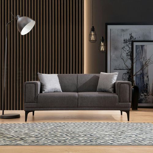 Canapé 2 Places Anthracite, Accoudoirs Matelassés 170 Cm Lucca