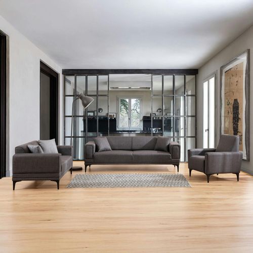 Canapé 2 Places Anthracite, Accoudoirs Matelassés 170 Cm Lucca