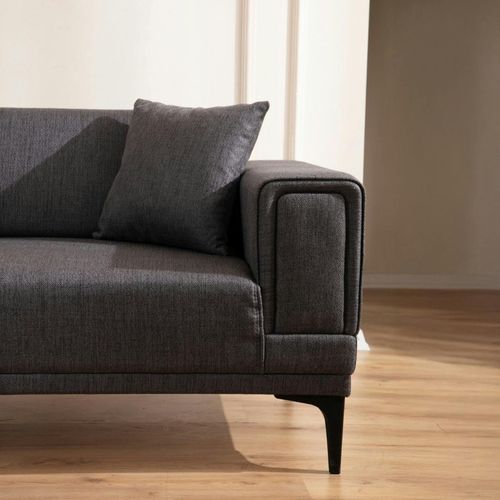 Canapé 2 Places Anthracite, Accoudoirs Matelassés 170 Cm Lucca