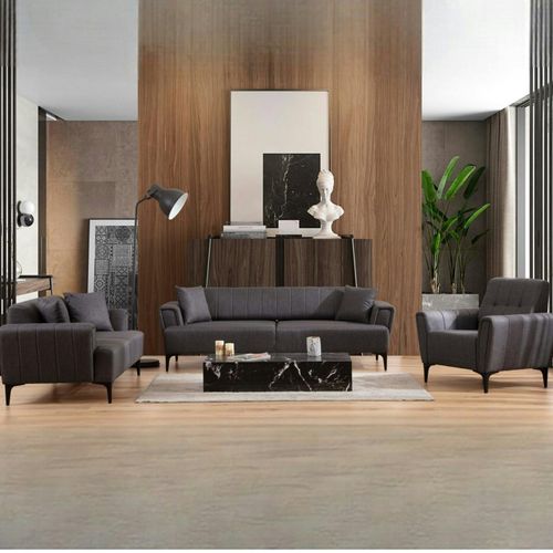 Canapé 2 Places Anthracite, Dossier à Coutures Verticales Lucca