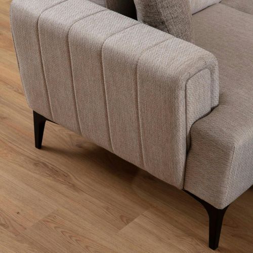 Canapé 2 Places Beige, Dossier à Coutures Verticales Lucca