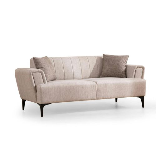 Canapé 2 Places Beige, Dossier à Coutures Verticales Lucca