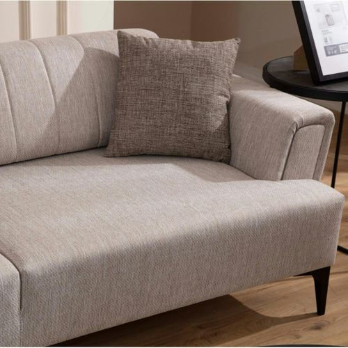 Canapé 2 Places Beige, Dossier à Coutures Verticales Lucca