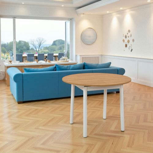 Table Extensible Blanche Plateau Effet Bois Ø100-131 Cm Arden