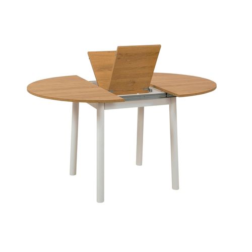 Table Extensible Blanche Plateau Effet Bois Ø100-131 Cm Arden