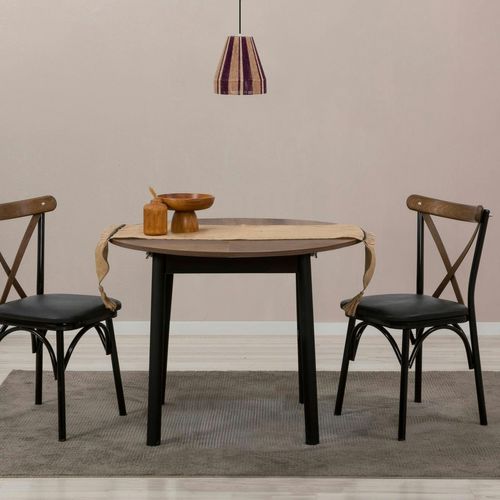 Table Extensible Ronde Effet Noyer Pieds Noirs Ø100-131 Cm Arden