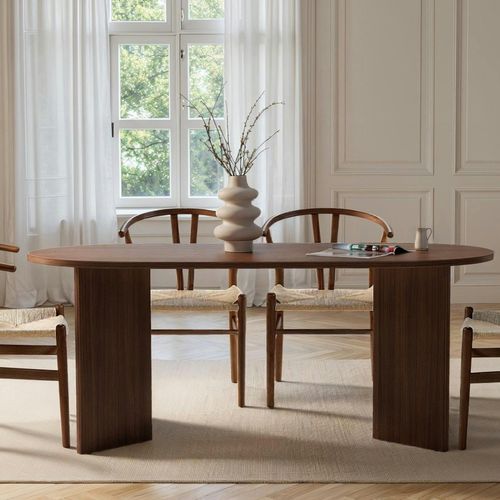 Table à Manger Ovale Effet Bois Noyer Pieds En V 200 Cm Marfa