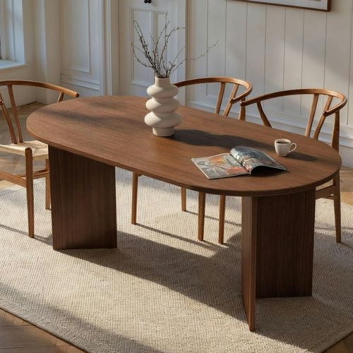 Table à Manger Ovale Effet Bois Noyer Pieds En V 200 Cm Marfa