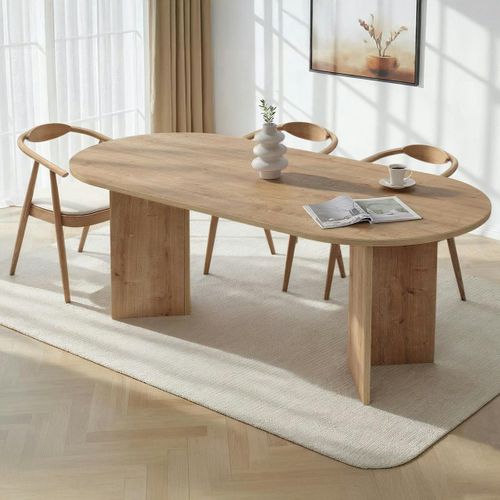 Table à Manger Ovale Effet Chêne Pieds En V 200 Cm Marfa