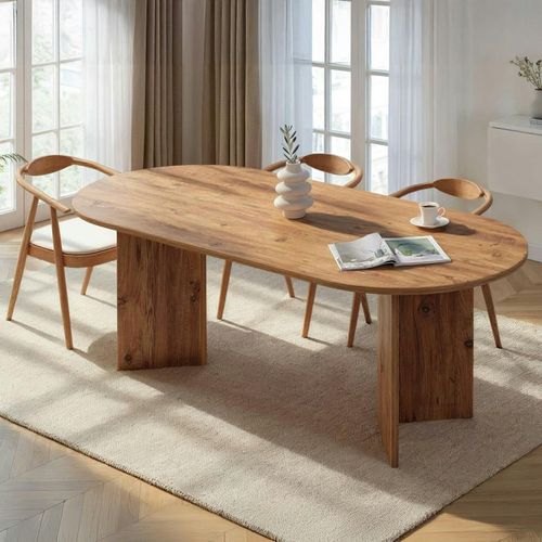 Table à Manger Ovale Effet Pin Pieds En V 200 Cm Marfa