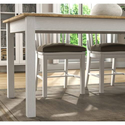 Table à Manger Blanche, Plateau Effet Bois Clair 180 Cm Calma