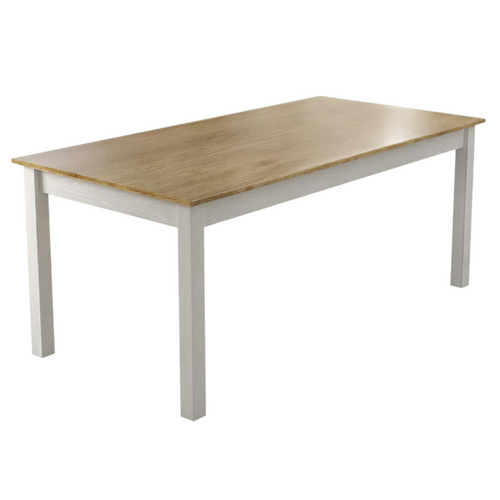 Table à Manger Blanche, Plateau Effet Bois Clair 180 Cm Calma
